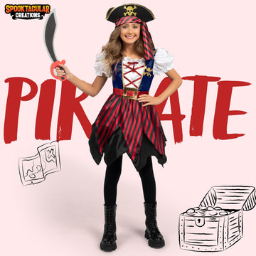Spooktacular Creations Halloween Kids Pirate Costume  Blue Pirate Dress for Girls  Buccaneer Princess Outfit for Girls Halloween Dress Up  RolePlay Themed Party (Small  5-7 yrs)