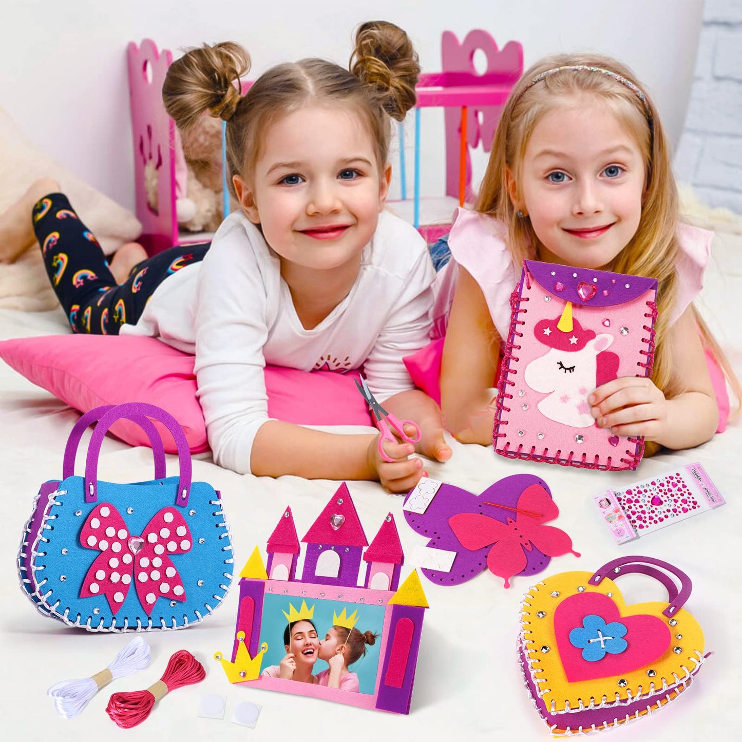 Toylink First Sewing Kit For Kids Beginners Arts Crafts For Girls Ages 4 5 6 7 8 Learn To Sew Unicorn Purse Bags Picture Frame Pen Holder Diy Felt Craft Kits Toddler Gifts