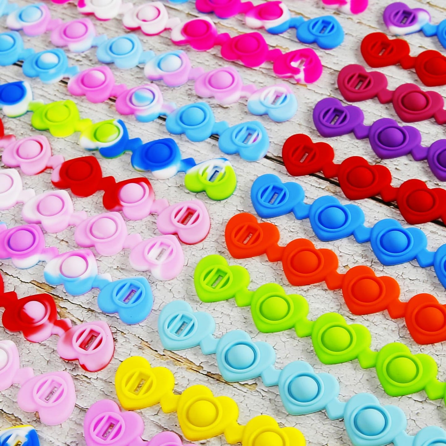 Valentines Day Gifts for Kids - 24 Pack Valentines Cards with Heart POP Bracelets - Sensory Fidget Toys Valentine for School Cla