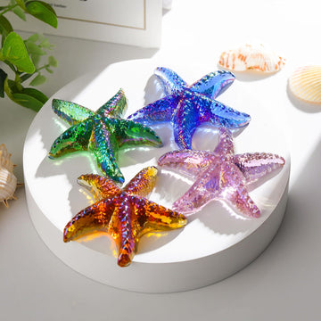 Movdyka 4Pcs Starfish Crystal Figurine Desk Decor Handmade Blown Glass Sea Star Beach Themed Animals Ornaments Collectible Craft