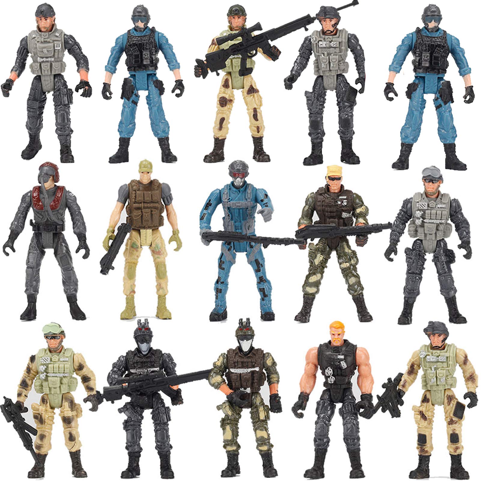 Nasidear 14 Pack Army Men and SWAT Team Soldiers Action Figures Soldiers Action Figures Playset with 14 Design Military  Accessories  for Kids Child Boys Girls