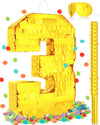 Sratte Number Piñata Birthday Piñata Decorations Gold Foil Piñata With Stick Blindfold Confetti For Boy Girl Birthday Party Decorations Anniversary Celebrations Fiesta Supplies(Number 3)