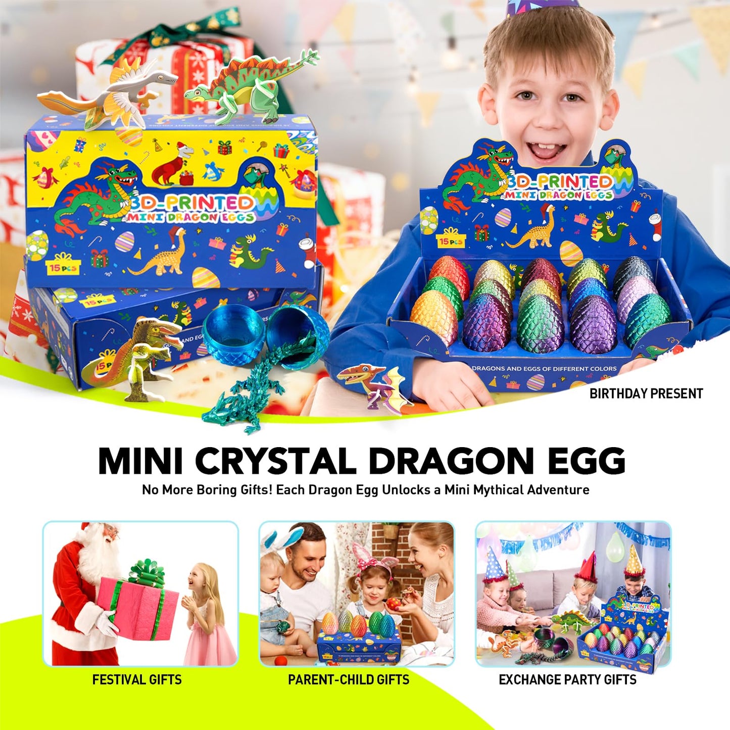 Dak Haan 15PCS 3D Printed Dragon Egg 3D Dragon Eggs Set with Display Stand Mini Dragons Eggs Set Fidget Toy Cool Stuff Fun Gifts DIY Craft Kit Dino Eggs for 5-7 4-6 8-12 Year Old Boys Girls