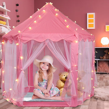 Volscity Princess Tent With Led Star Lights,Kids Castle Play Tent For Girls,Large Playhouse Girl Toy Gifts Age 3+,Indoor And Out
