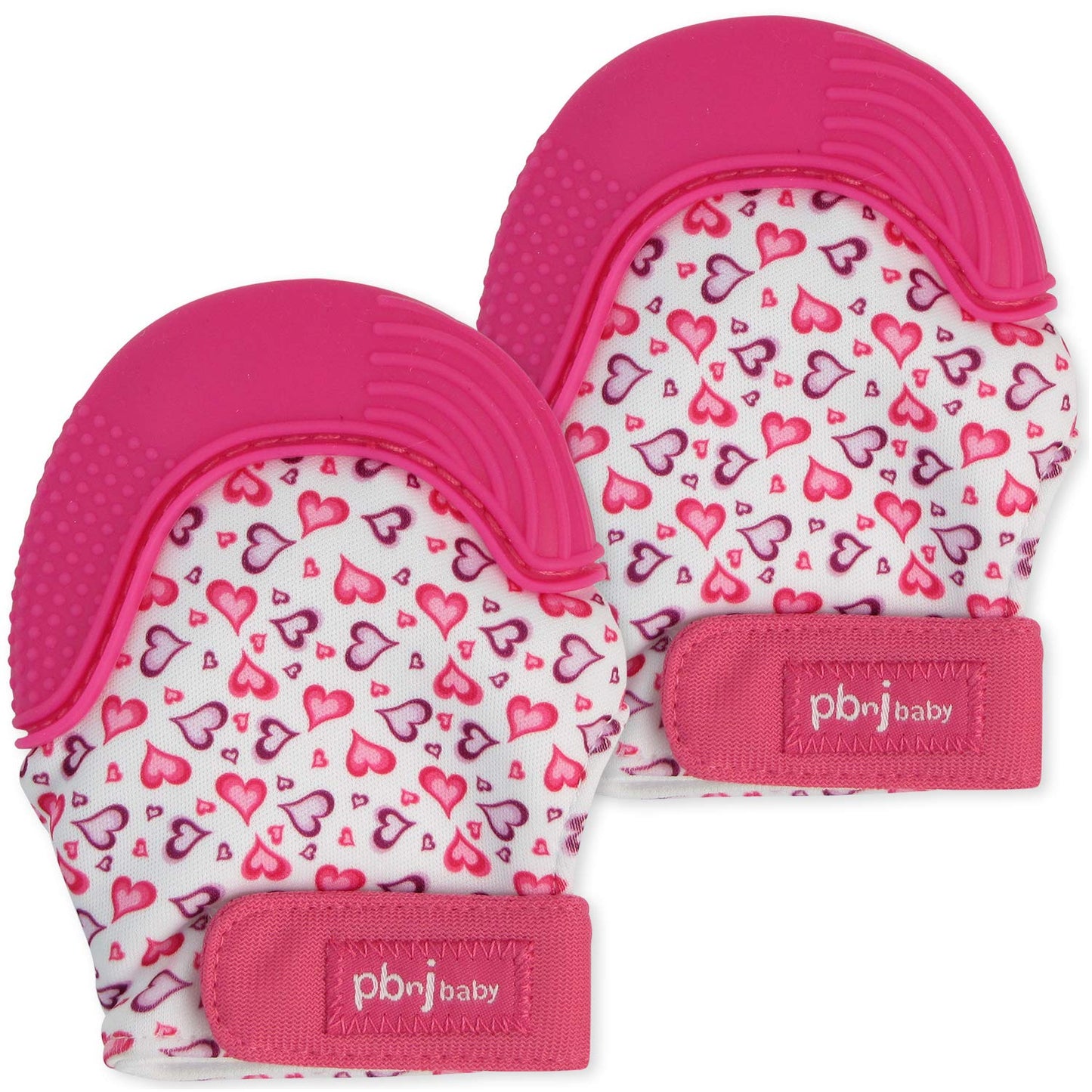 Pbnj Baby Silicone Infant Teething Mitten Teether Glove Mitt Toy - Heart 2Pk