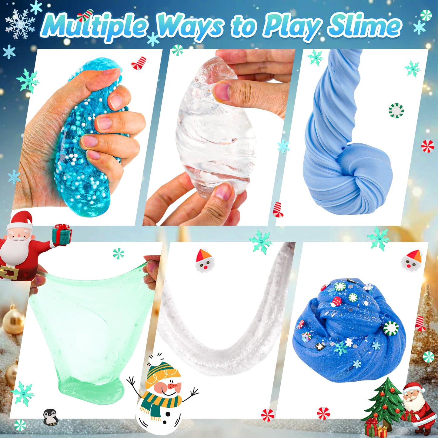 Lawoho 6 Packs Snow Slime Kit - Cloud Slime, Butter Slime, Clear Slime & Water Slime, Crunchy Slime For Kids With Slime Add-Ins, Slime Kit For Girls & Boys Birthday Halloween Christmas Easter Favors