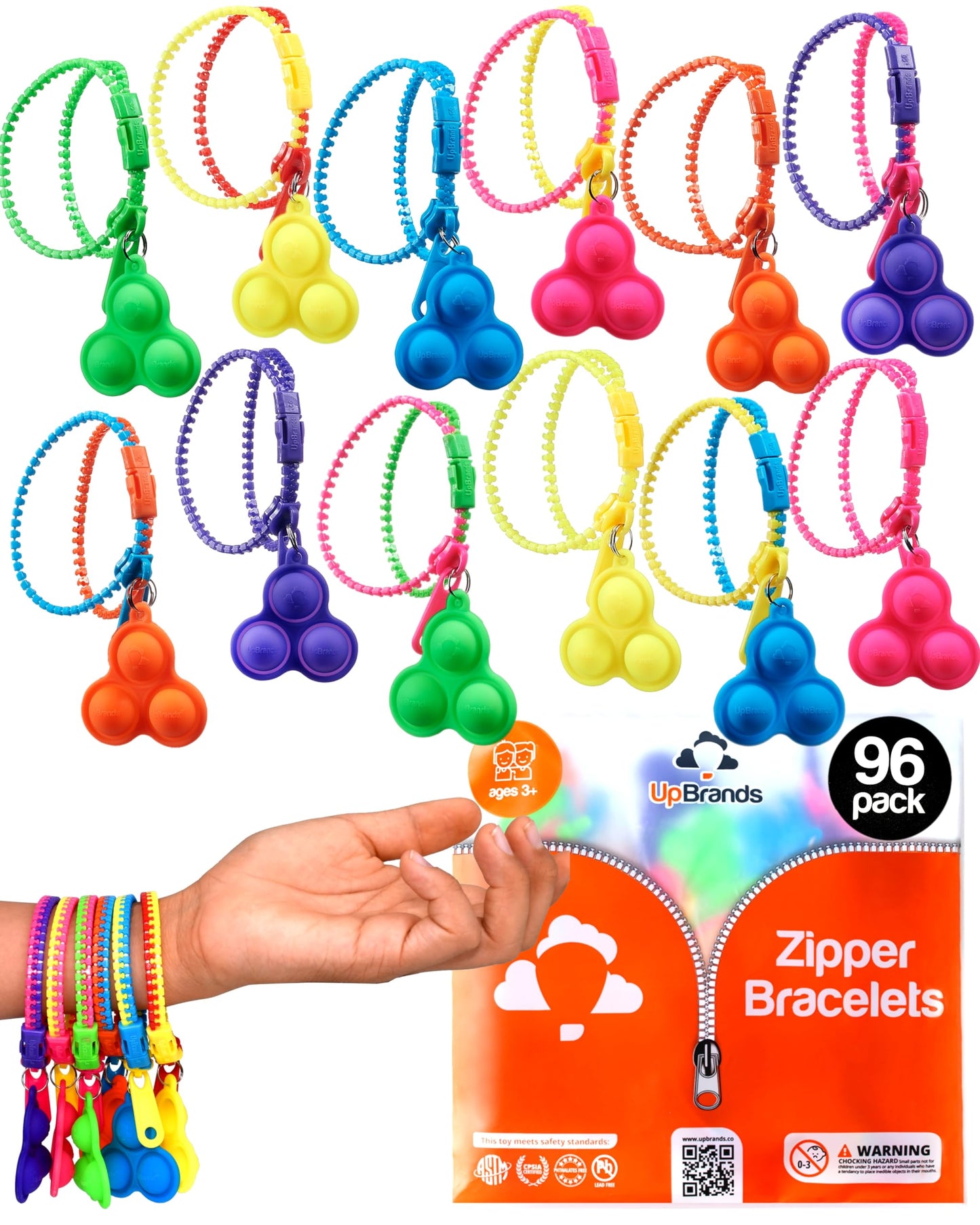 Upbrands 96 Bubbles Party Favors For Kids, Upgraded Fidget Pop-It Zipper Bracelets, Stress Relief And Adhd Fidget Toys For Kids, Kit For Goodie Bag