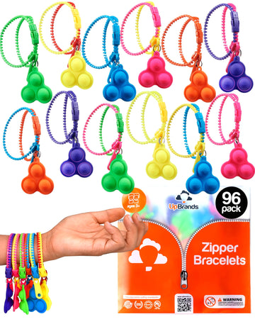 Upbrands 96 Bubbles Party Favors For Kids, Upgraded Fidget Pop-It Zipper Bracelets, Stress Relief And Adhd Fidget Toys For Kids, Kit For Goodie Bag