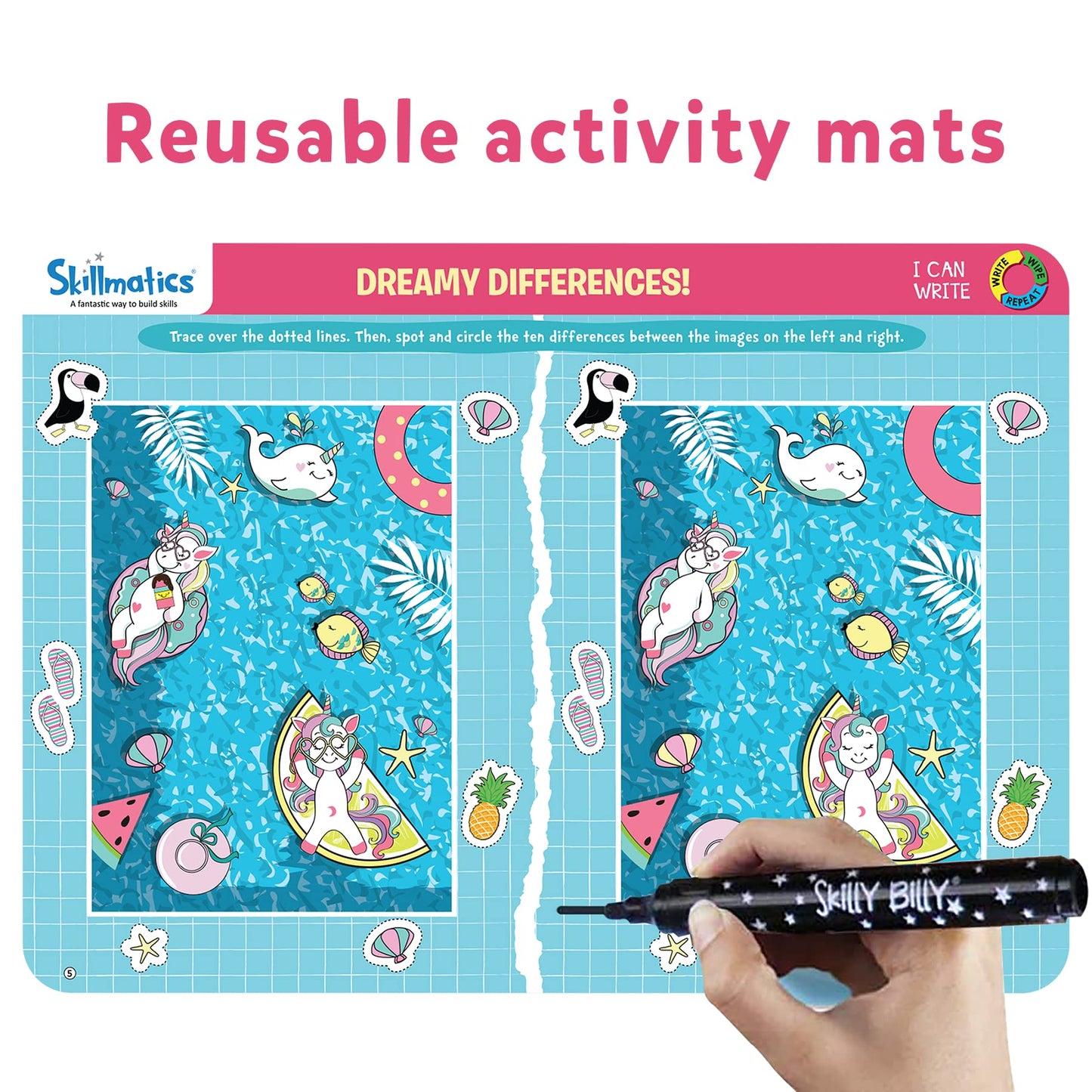 Skillmatics Educational Toy - I Can Write Unicorns, Preschool & Kindergarten Learning Activity For Kids, Toddlers, Supplies For Classroom, Gifts For Girls & Boys Ages 3, 4, 5, 6