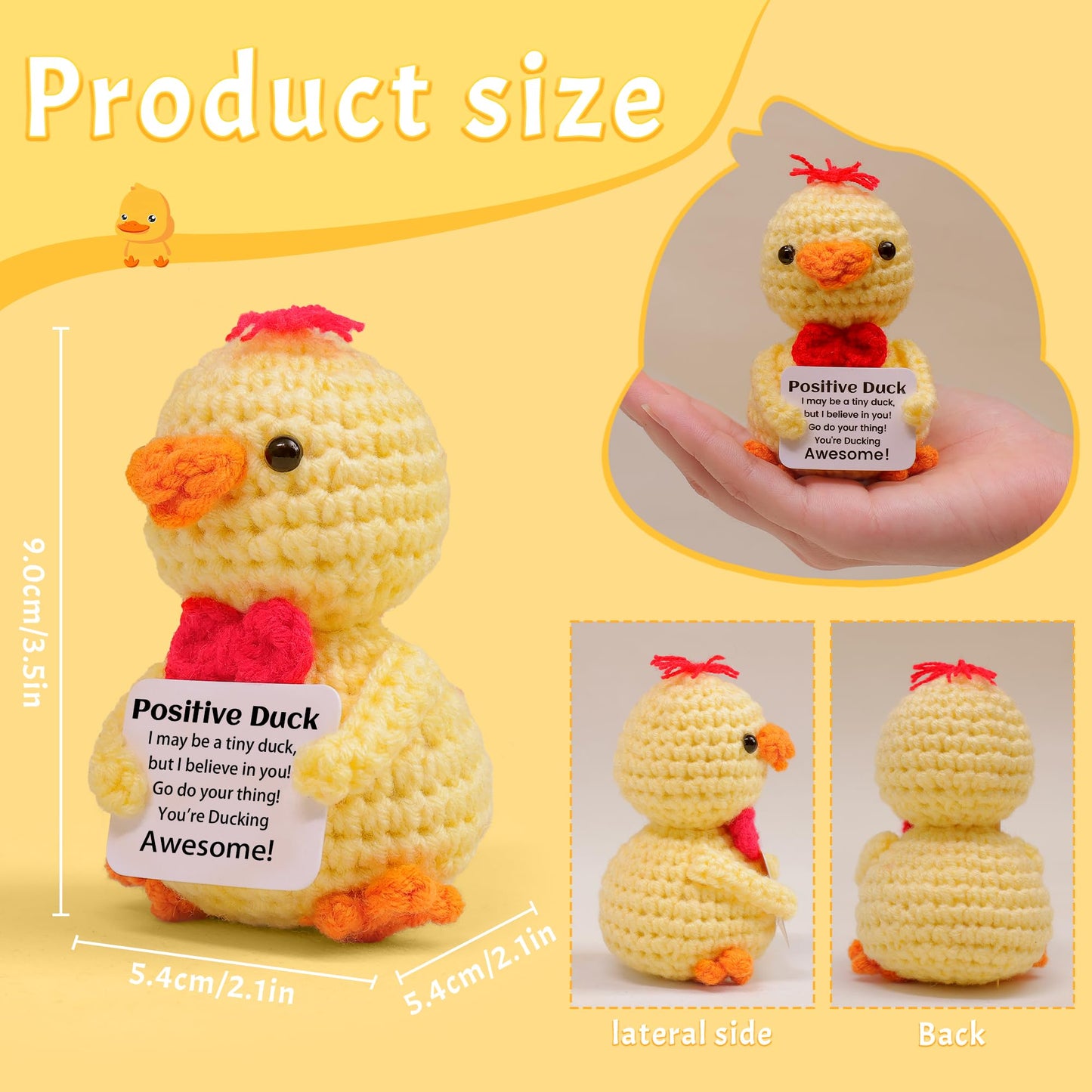Mini Funny Positive Duck  Knitted Wool Duck Toy with Positive Card - Creative Cute Crochet Doll Emotional Support Cheer Up Keepspirit-inspired flavor Gift for Friends  Student  Christmas