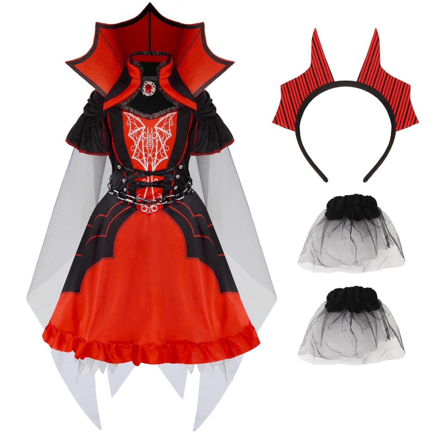Spooktacular Creations Halloween Girls Vampire Costume, Red Dark Vampire Dress For Girls Halloween Dress Up, Role-Playing And Co