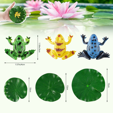 48 Pieces Mini Plastic Frog Toys And Artificial Lily Pads, Include Colorful Realistic Frogs Rainforest Animals Figures Character Toys And Floating Foam Leaves For Pool Decor Party Favor