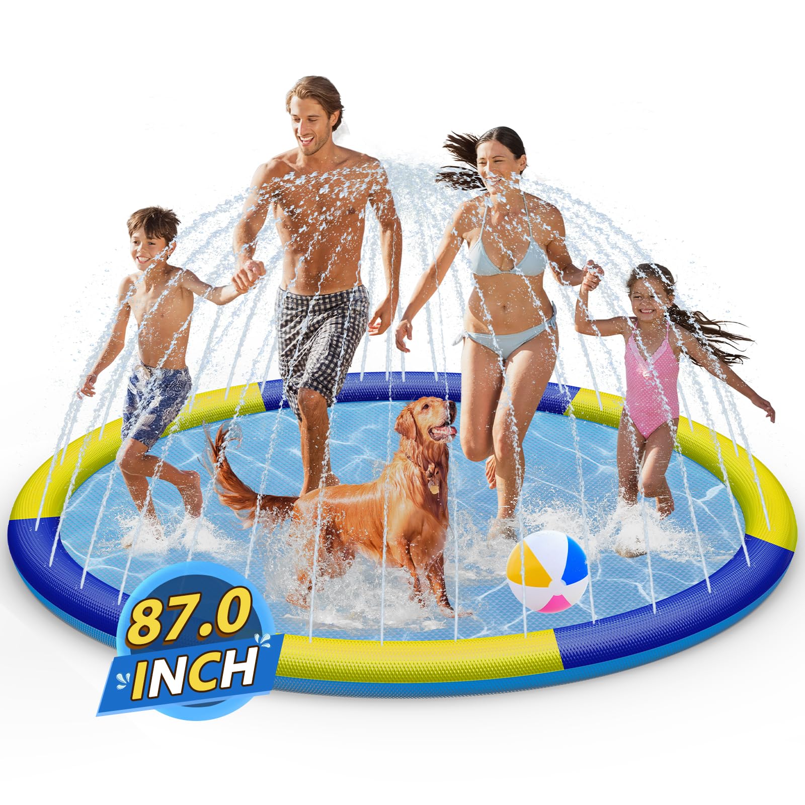 Splash Pad Sprinkler for Kids, 87 Extra Large Non-Slip Baby Play Mat - 3 Colors, Dog Pool Toys, Toddler Outdoor Toys for Ages 3-