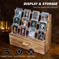 Emfogo Trading Card Display, 3-Tier Trading Card Storage With Custom Drawer, Wood Graded Card Display With Card Supporters And D