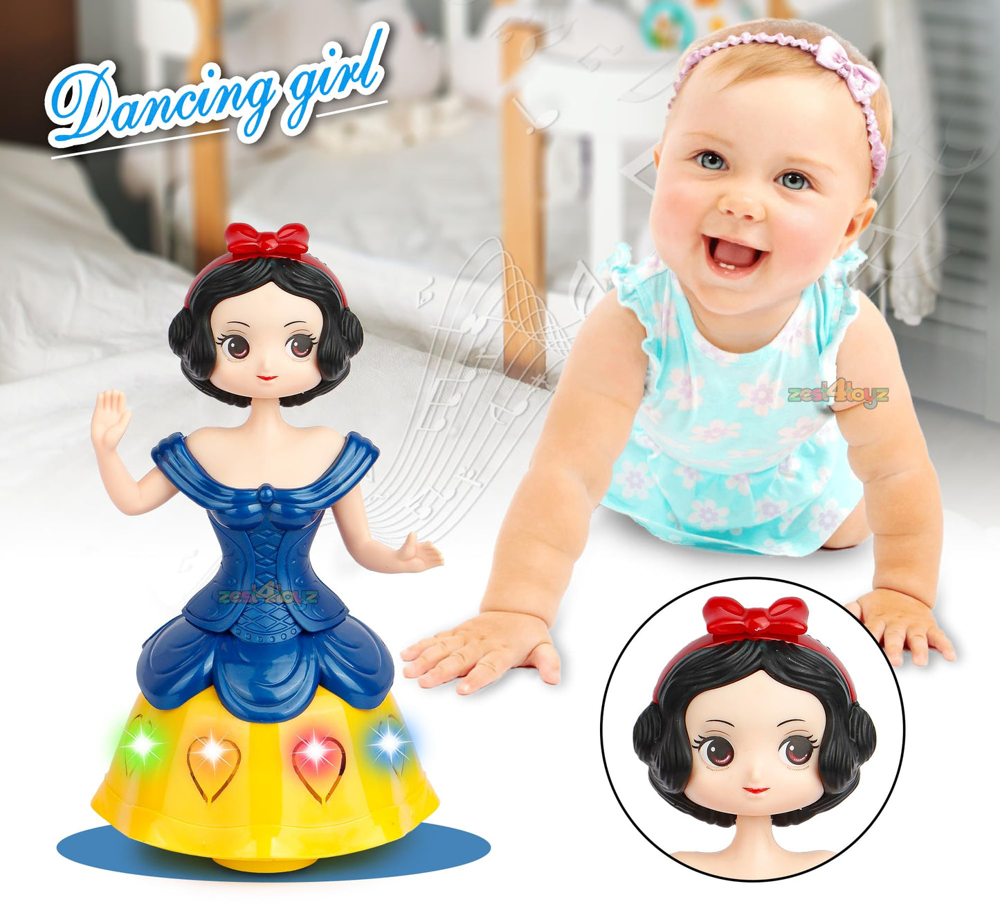 Zest 4 Toyz Musical Toys For Kids Princess Dancing Doll 360 Degree Rotating Light & Sound Toy Bump And Go Action For 1 Year Old