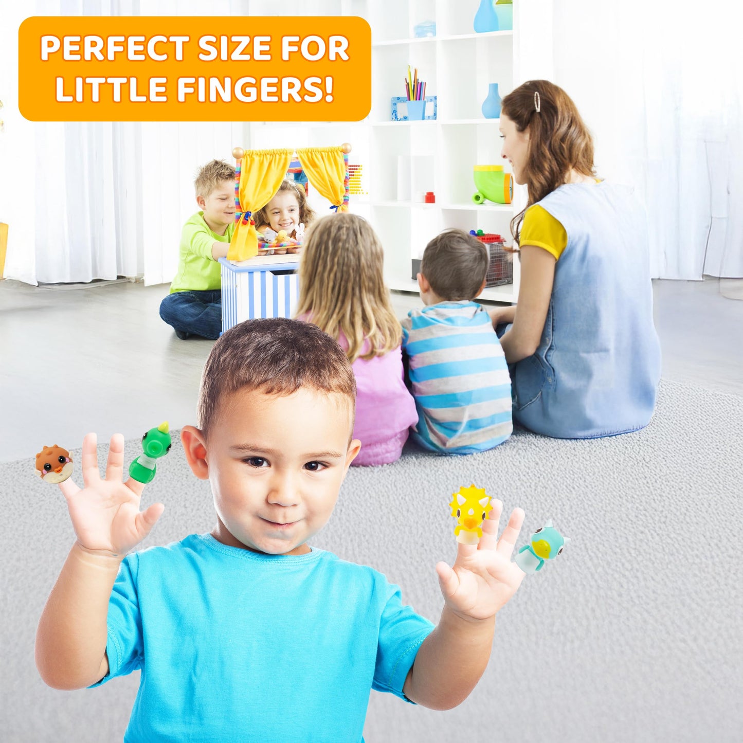 Kiddie Play Finger Puppets For Kids, 10 Pc Cartoon Animals Puppets Rubber Set For Story Time And Bath Toys