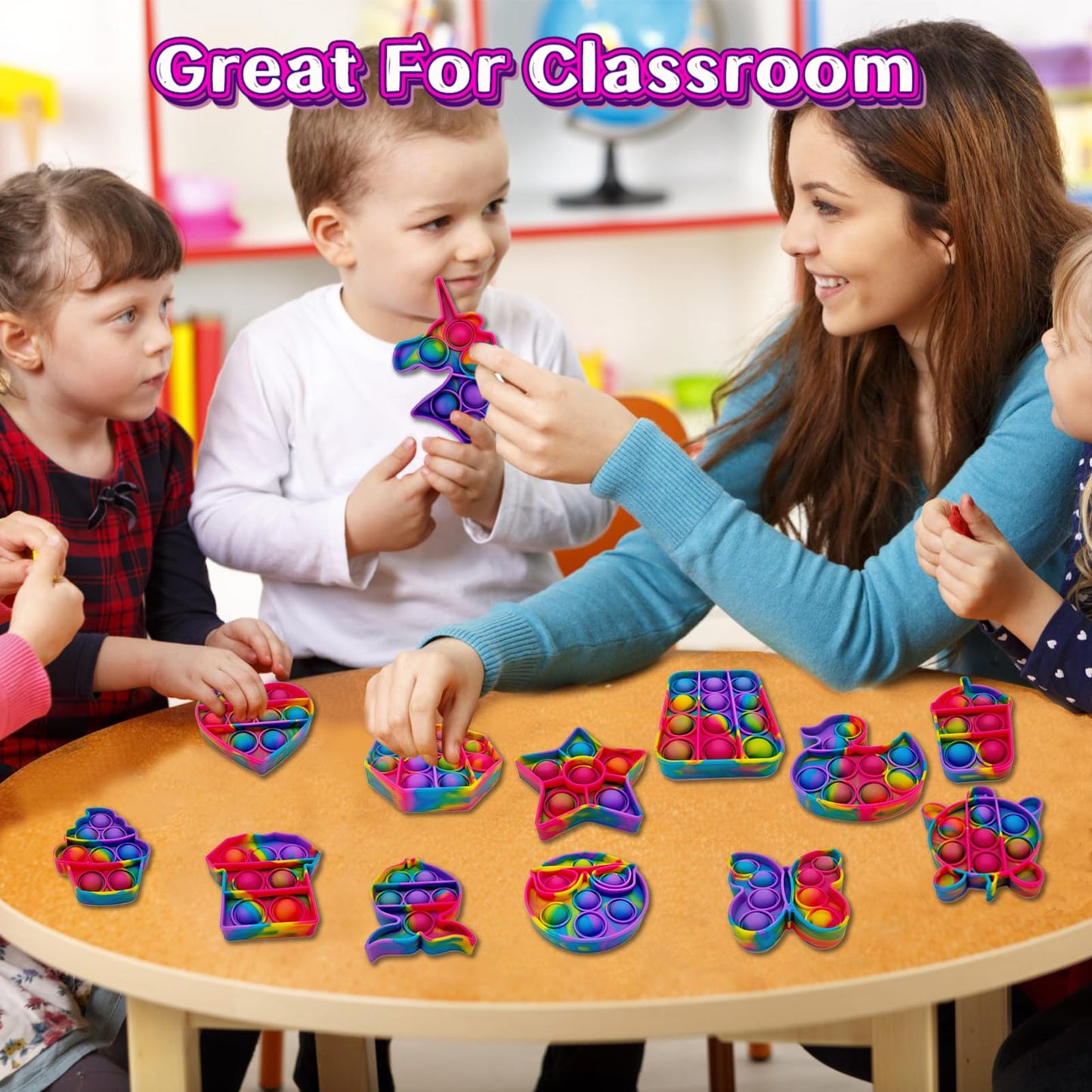 14 Pack Pop Fidget Sensory Toys Party Favors For Kids 4-8 8-12 Year Boys Girls Mini Fidget Toy Bulk Bubbles Popper For Valentine