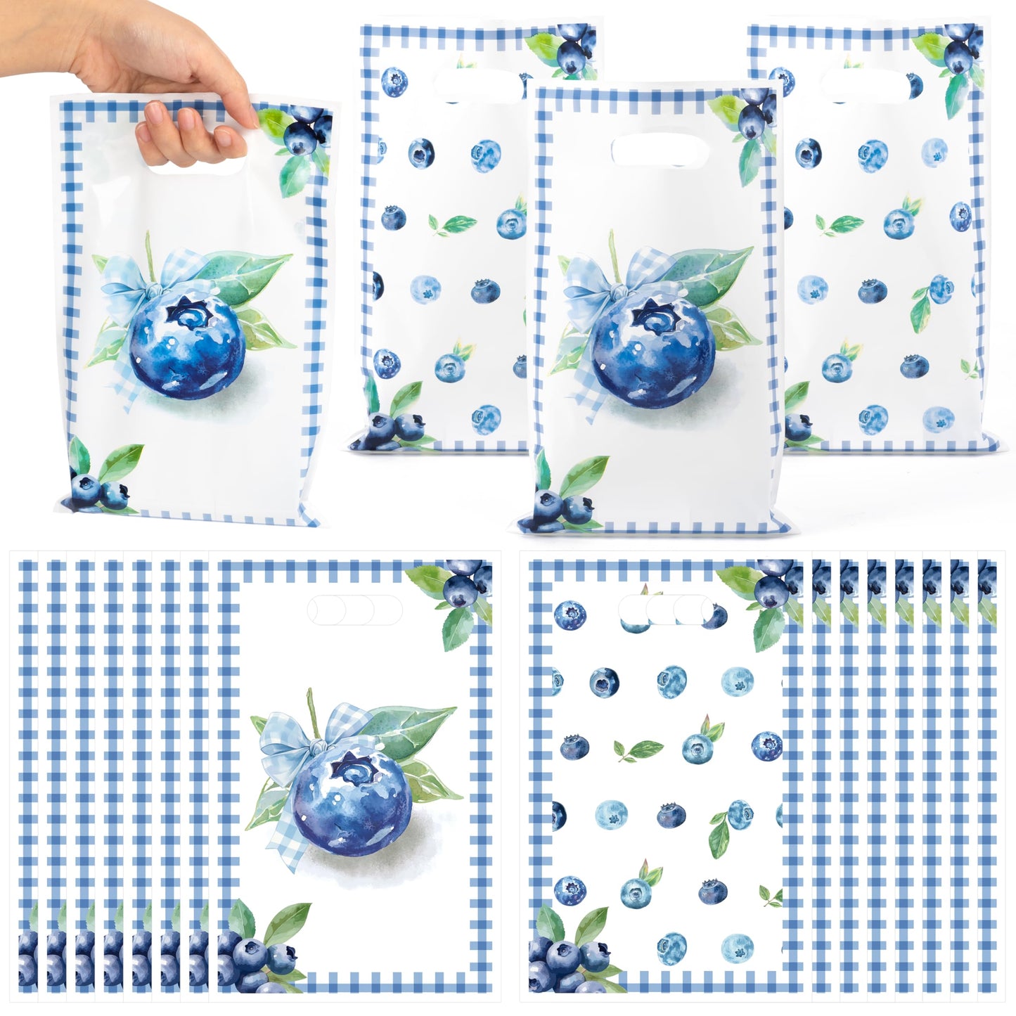 ArianQicult Blueberry Party Favor Bags - 50Pcs Summer Blue Berry Patterns Goody Candy Treat Bags, Sweet Fruit Themed Party Decor