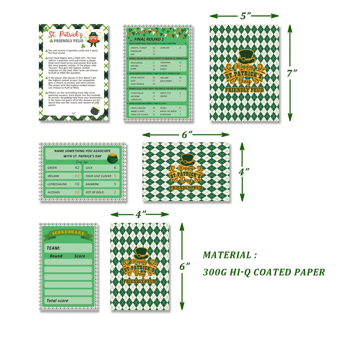 BEUFSE St' Patricks Day Friendly Feud Game Set, St' Patricks Day Party Game Supplies, St' Patricks Day Games for Adults, Feud Qu