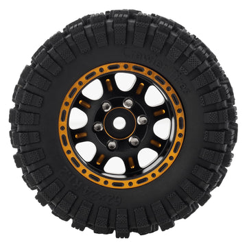 MEUS RACING 1.2 Beadlock Wheels Tires Set Brass Rim for TRX4M SCX24 FCX24 AX24 1/24 1/18 RC Crawler Car, Negative 4mm 42g (Black