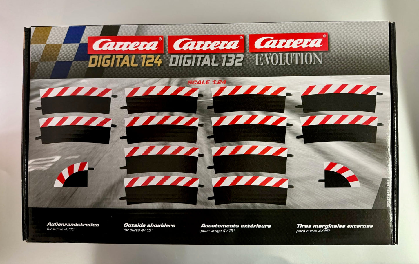 Carrera 20020568 Outside Shoulder Curve 4/15° (12), End Piece (2) Slot Car Track Accessory, Multicoloured