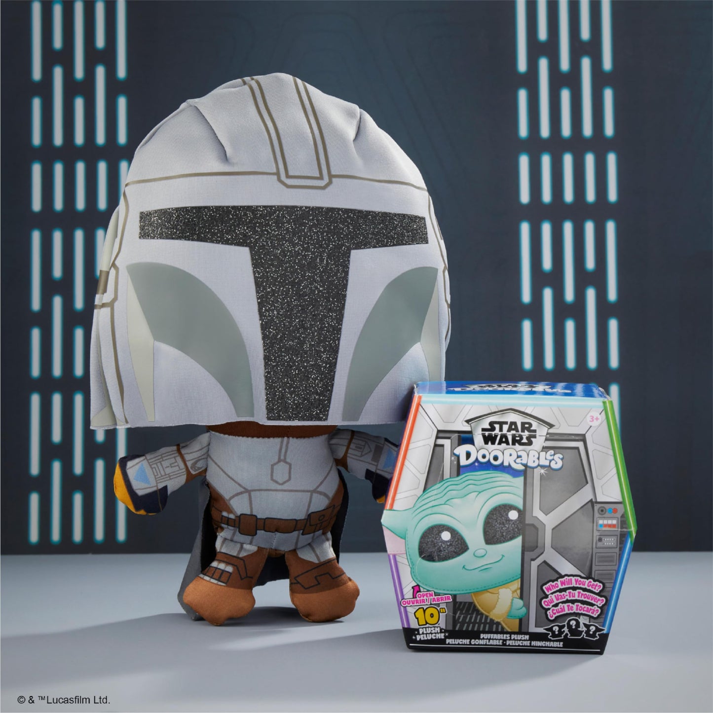 Just Play Star Wars Doorables Puffables Plush - Star Wars: The Mandalorian, 10-Inch Collectible Plush Featuring Glitter Eyes, St