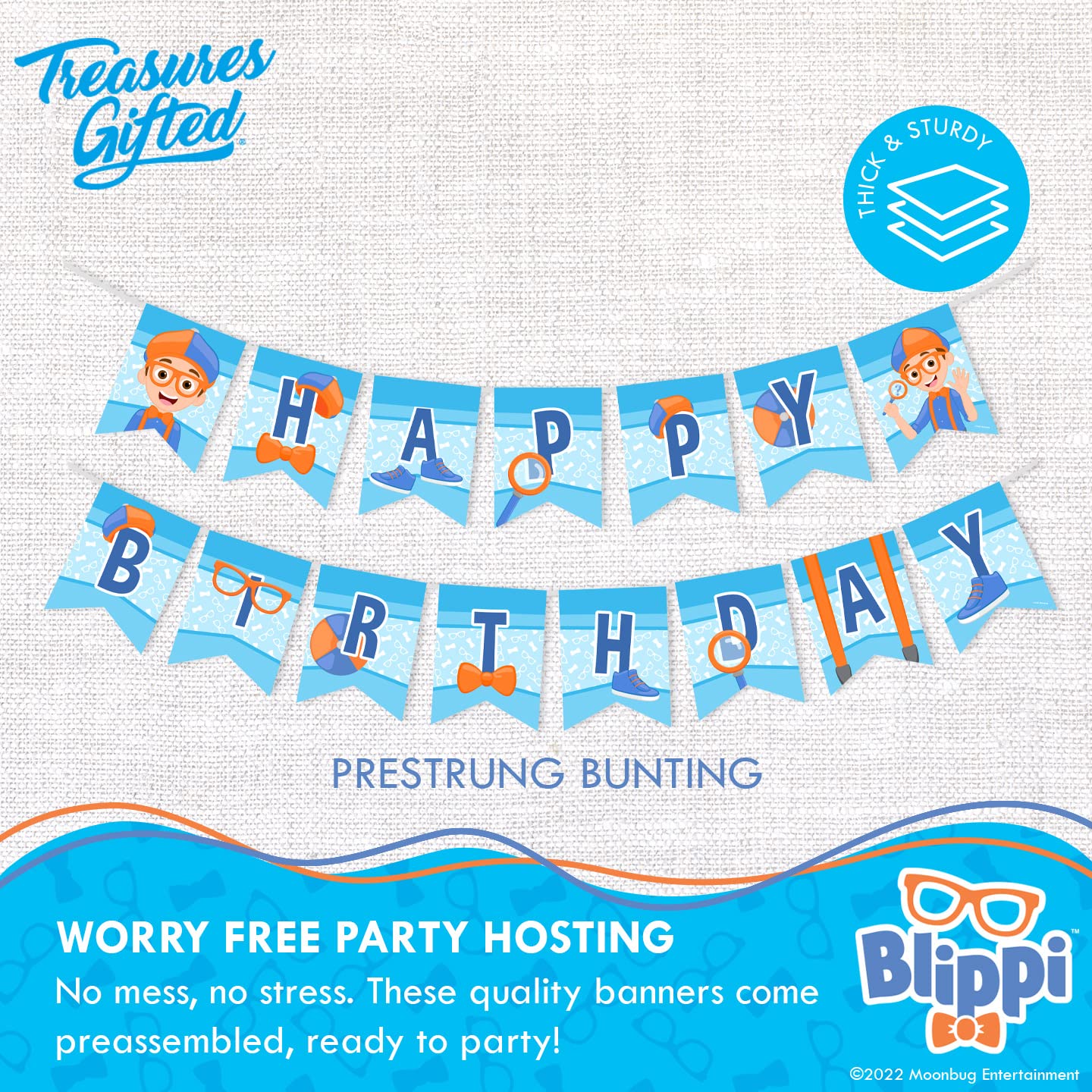 Treasures Gifted Officially Licensed Blippi Birthday Banner - Blippi Happy Birthday Banner - Blippi Birthday Party Supplies - Bl