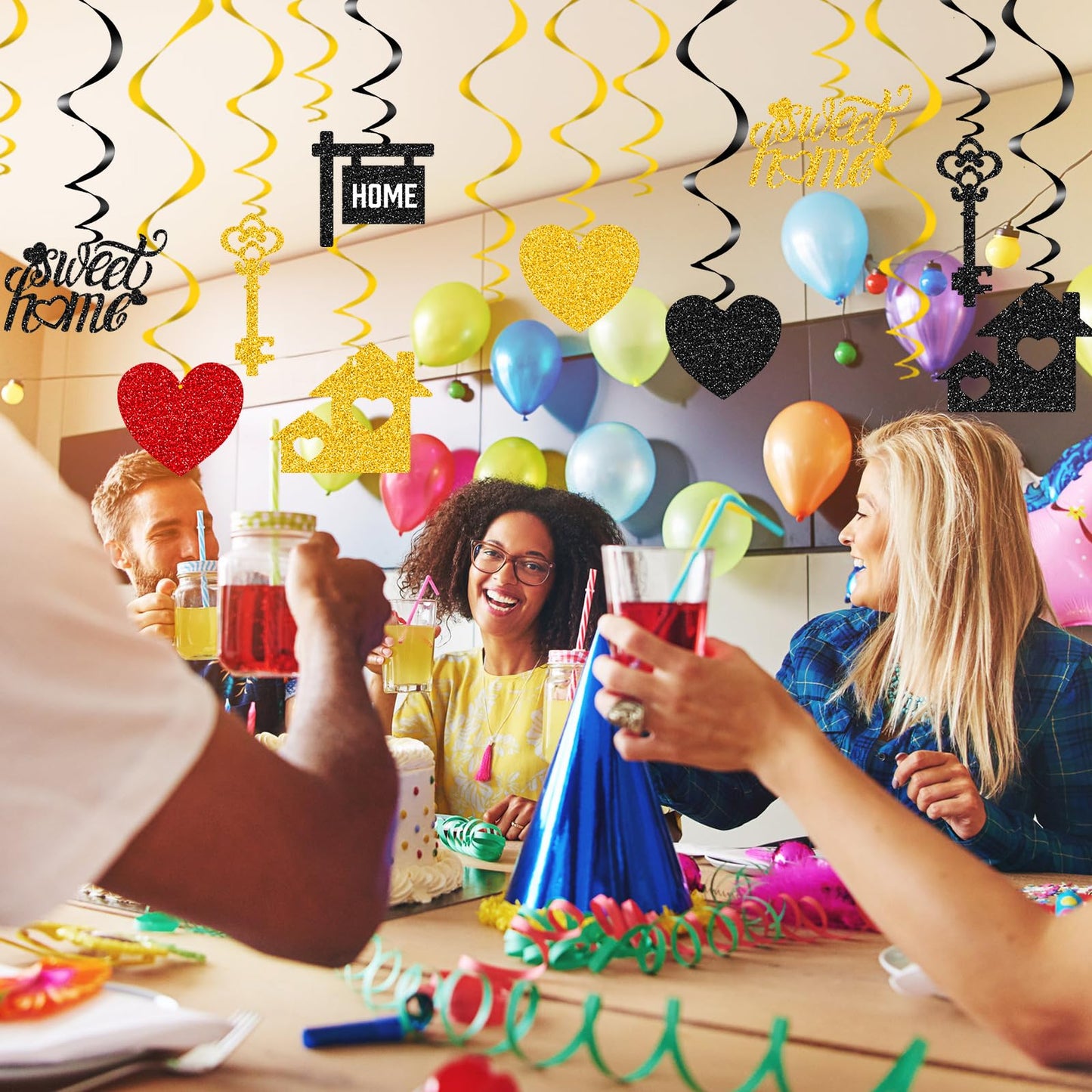 Containlol 40 Pieces Housewarming Party Decorations Welcome Home Swirl Supplies Hanging Glitter Swirls Housewarming Hanging Sign