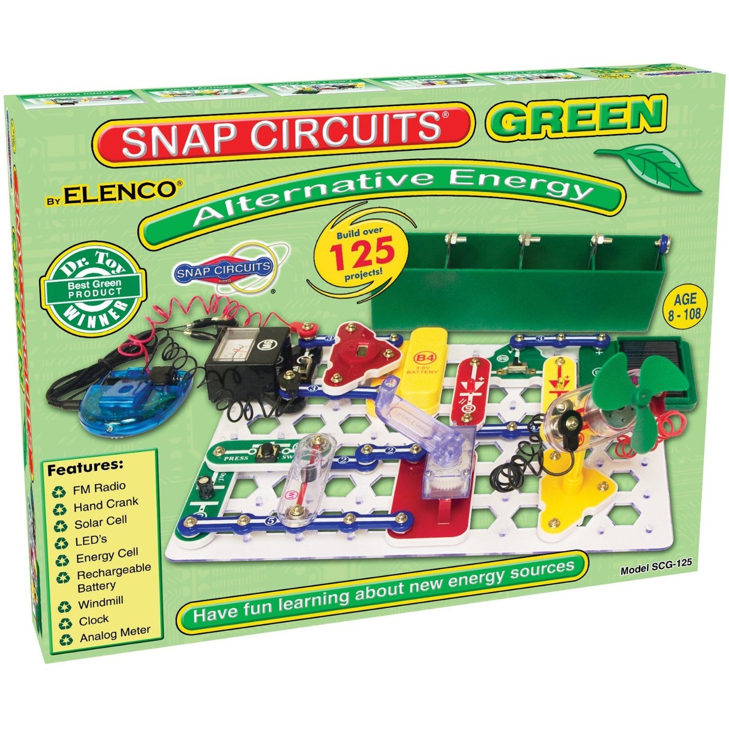 Snap Circuits Green Alternative Energy Kit | 125 STEM Projects | 40 Parts | Multicolored | Model SCG-125 | Educational Toys for Kids 8+