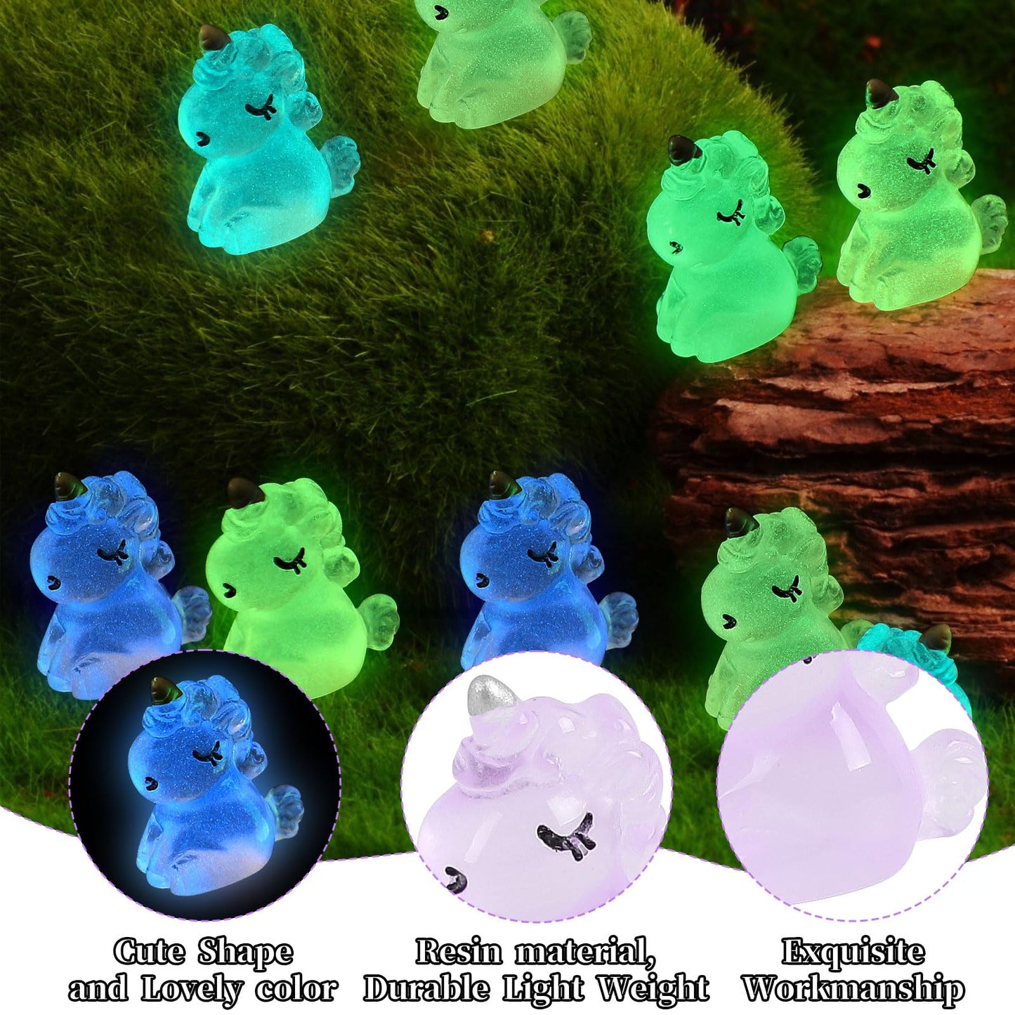 CCINEE 48pcs Luminous Mini Unicorn Miniauter Figures Glow in The Dark Resin Unicorn Figures Micro Fairy Ornaments Tiny Unicorns