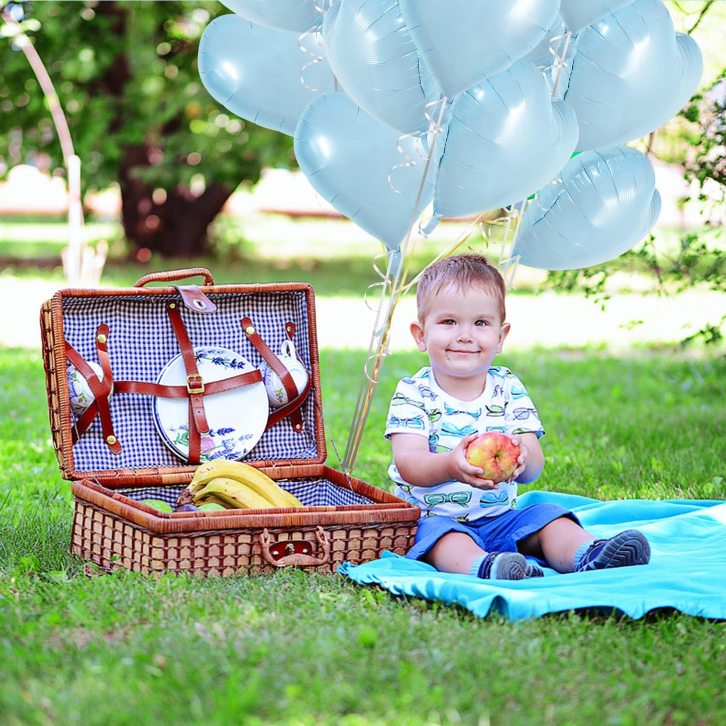 TONIFUL 30Pcs 18 Inch Baby Blue Heart Balloons Pastel Blue Heart Shape Foil Mylar Balloons Decoration for Birthday Valentines D