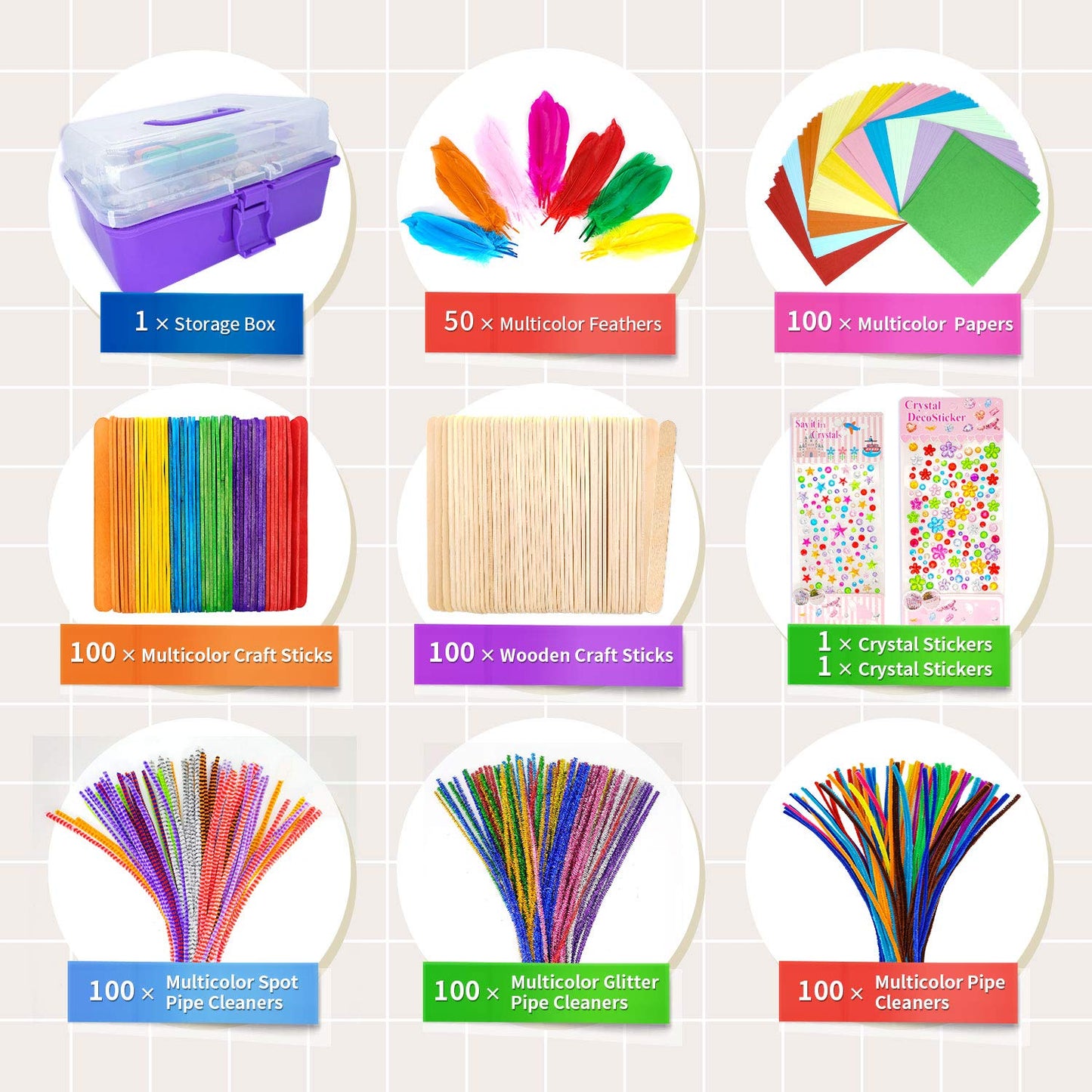 1405 Pcs Art and Craft Supplies for Kids, Toddler DIY Craft Art Supply Set Included Pipe Cleaners, Pom Poms, Feather, Folding St