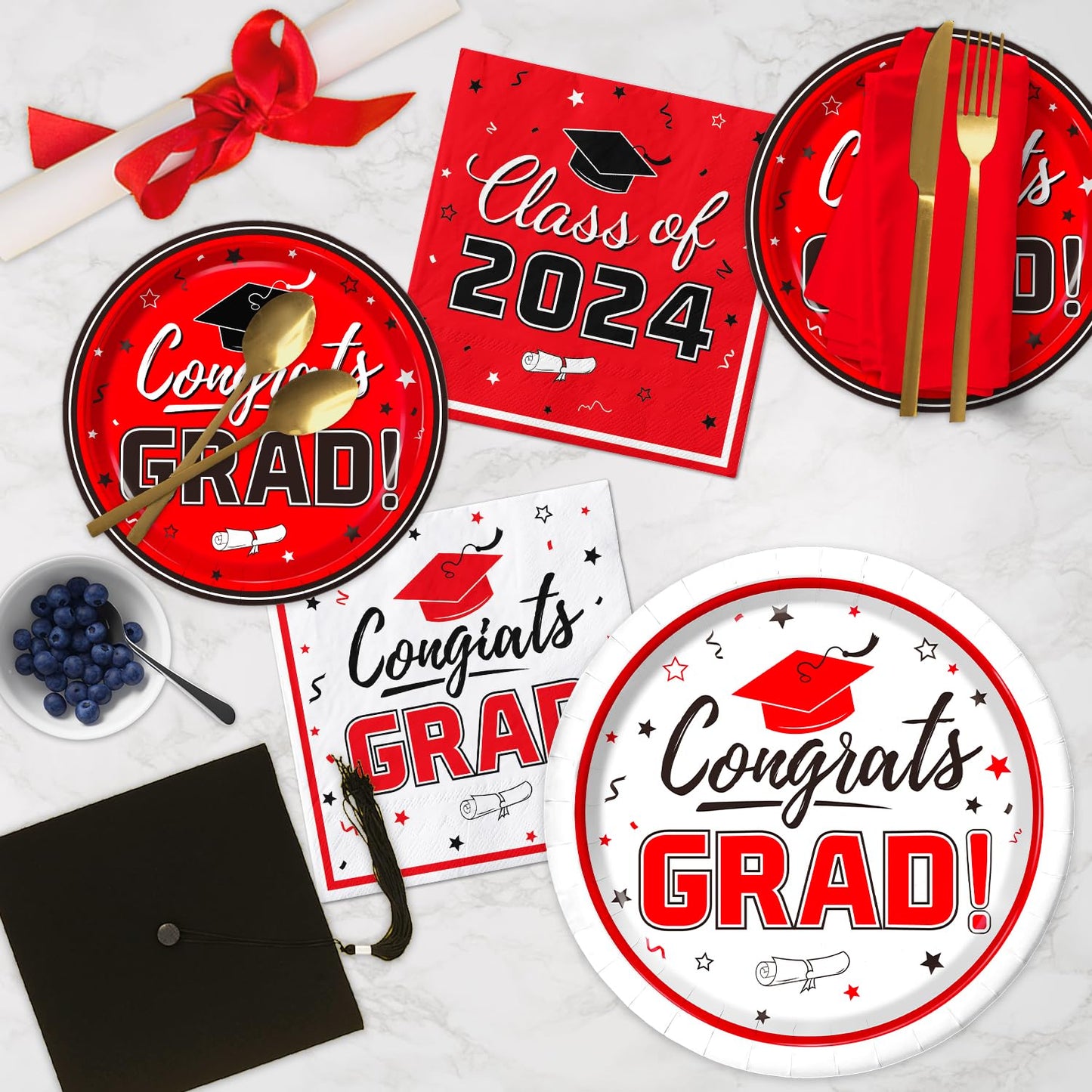 Graduation Party Supplies Graduation Party Red Class Of 2024 Tableware Disposable Paper Plates Napkins Cups Banne Tablecloth For