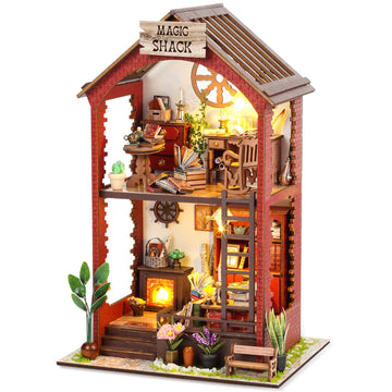 RONSTONE DIY Book Nook Kits Booknook-Creativity 3D Wooden Puzzle Bookend Bookshelf Decor -Booknook Kit for mature-themeds Miniature House Dollhouse Kit with LED Light Crafts for mature-themed