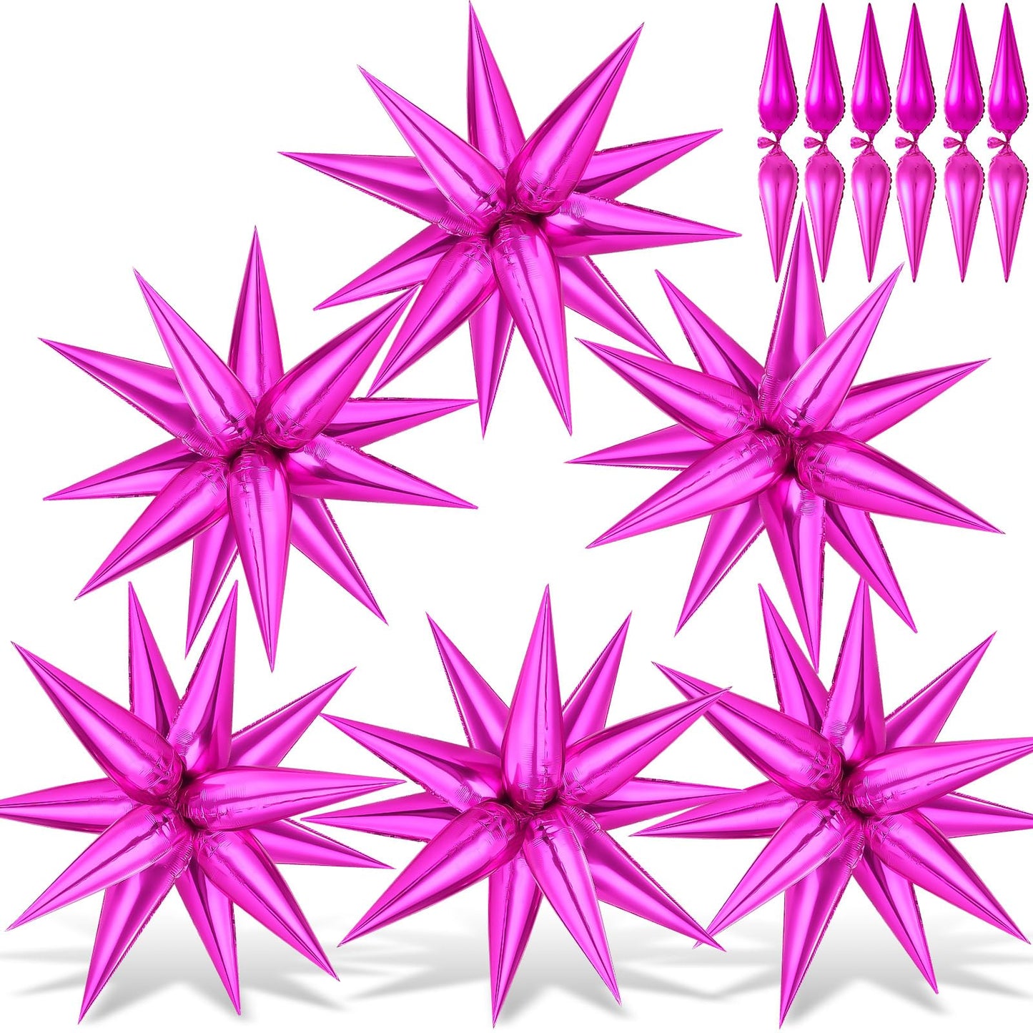Hot Pink Star Balloons, 72 Pcs Star Foil Balloons, Explosion Starburst Cone Mylar Balloons Spike Balloons For Christmas Party Su