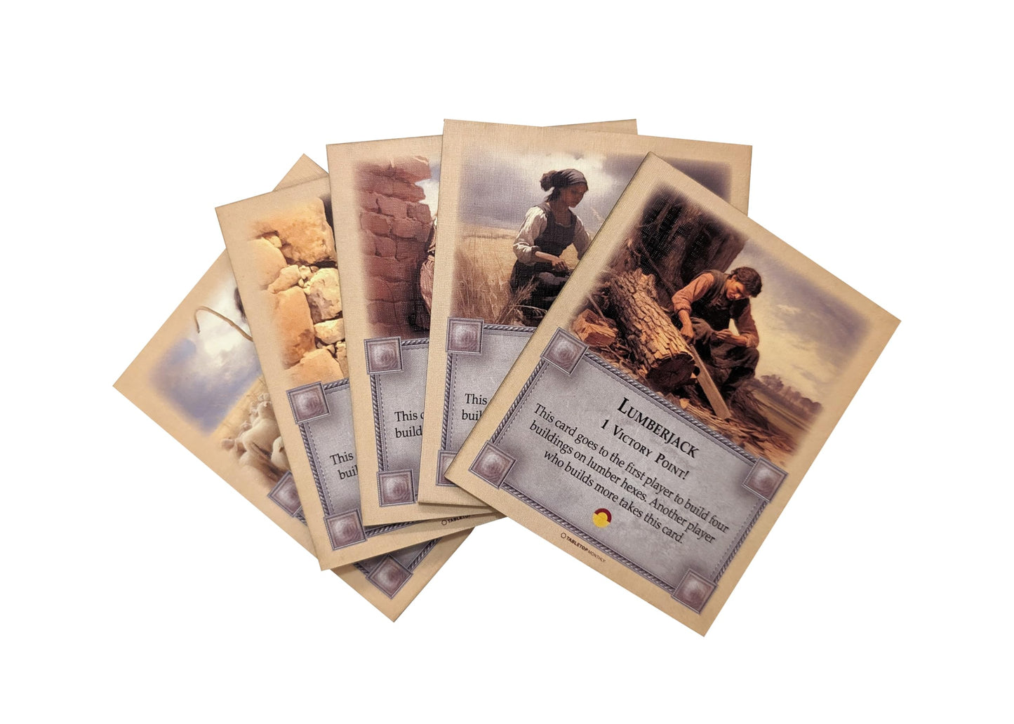 Tabletop Monthly Professions Victory Point Cards, Bricklayer, Stonemason, Farmer, Shepherd, Lumberjack, Compatible With Catan'S