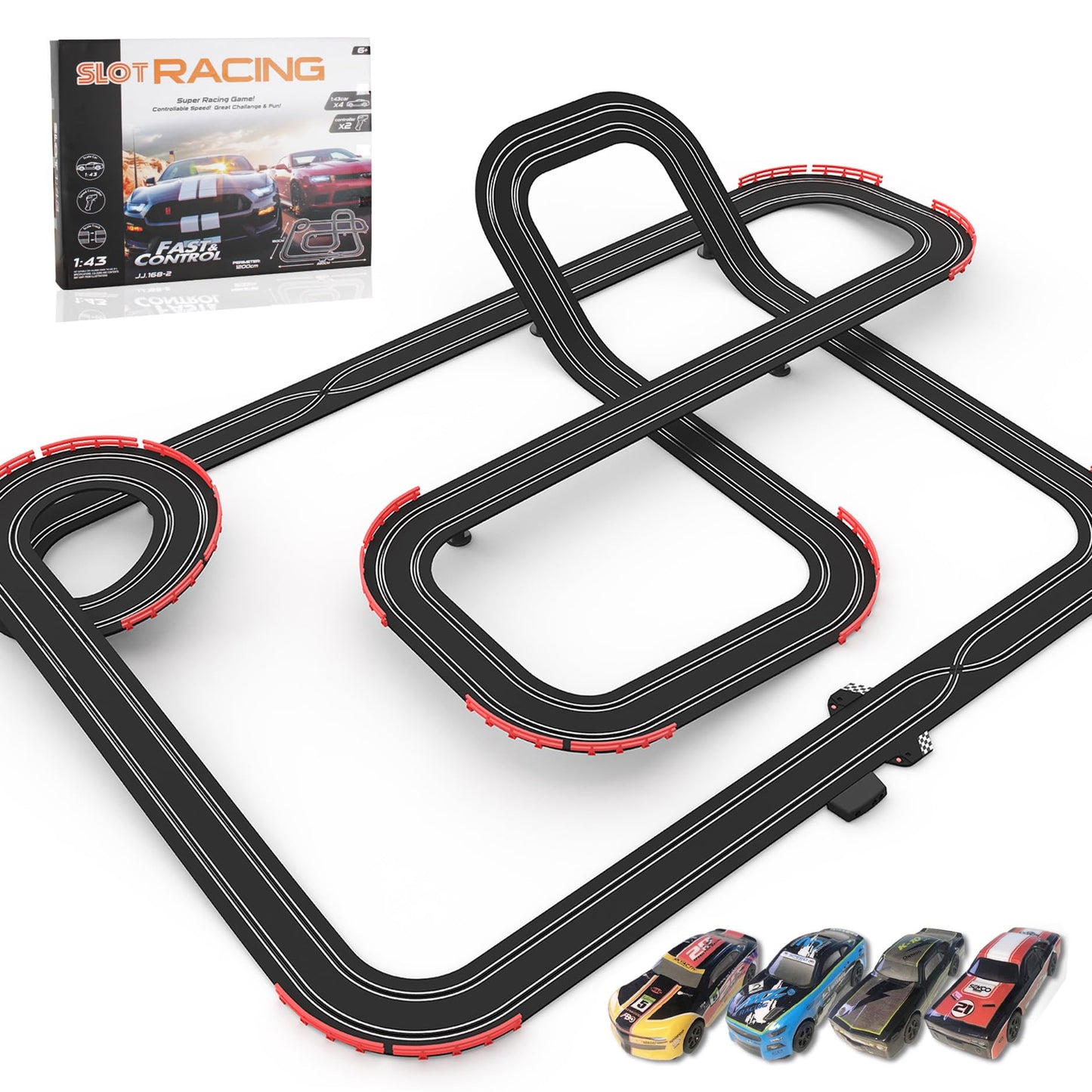 Slot Car Racing Track for Kids 1:43 Electric Powered 40Ft Big Race Tracks Set with 4 Cars and 2 Hand Controllers, Gift Toys for 