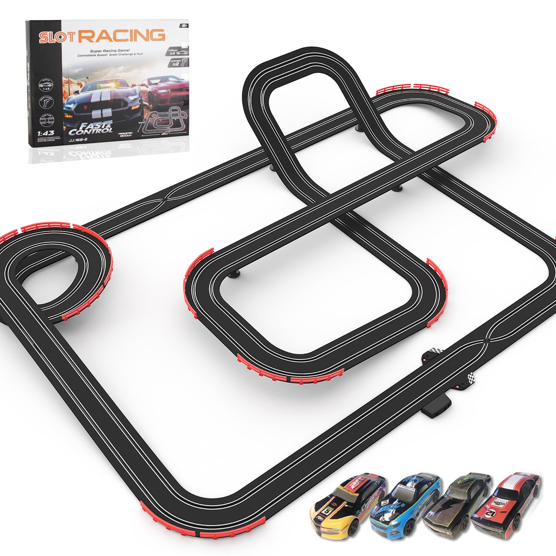 Slot Car Racing Track for Kids 1:43 Electric Powered 40Ft Big Race Tracks Set with 4 Cars and 2 Hand Controllers, Gift Toys for 