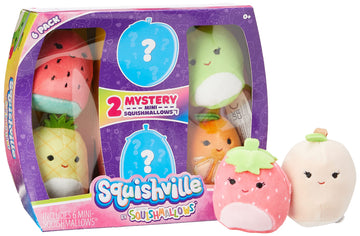 Squishville Squishmallows Mystery Mini Plush Fruit Squad, Six 2” Soft Minimallow Fruit Plush, Irresistibly Soft Colourful Fruits, Mini Peach, Pineapple, And Watermelon Squishmallows