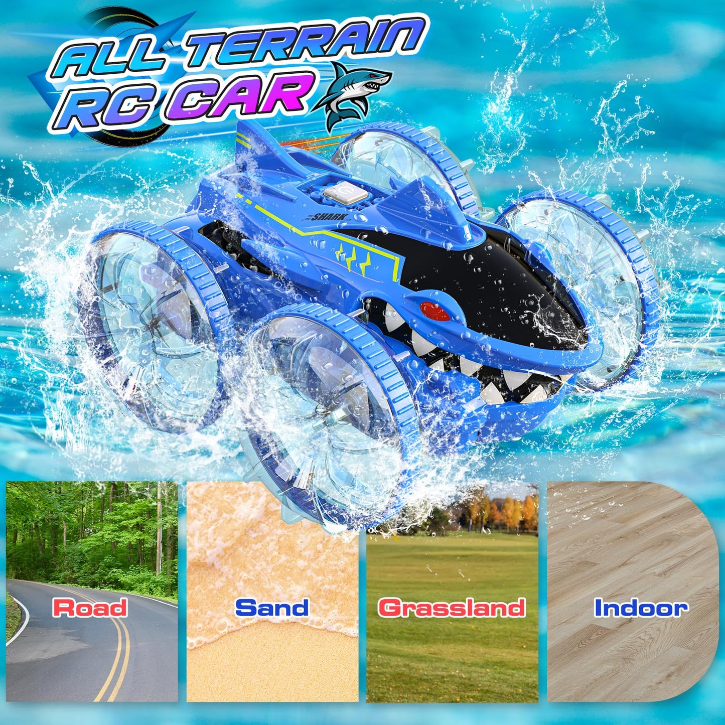 Toys For Ages 5-7 Boys, Amphibious Remote Control Car 4Wd Waterproof 2.4Ghz Fast Stunt Rc Car 360 Rotating With Lights Xmas Gift