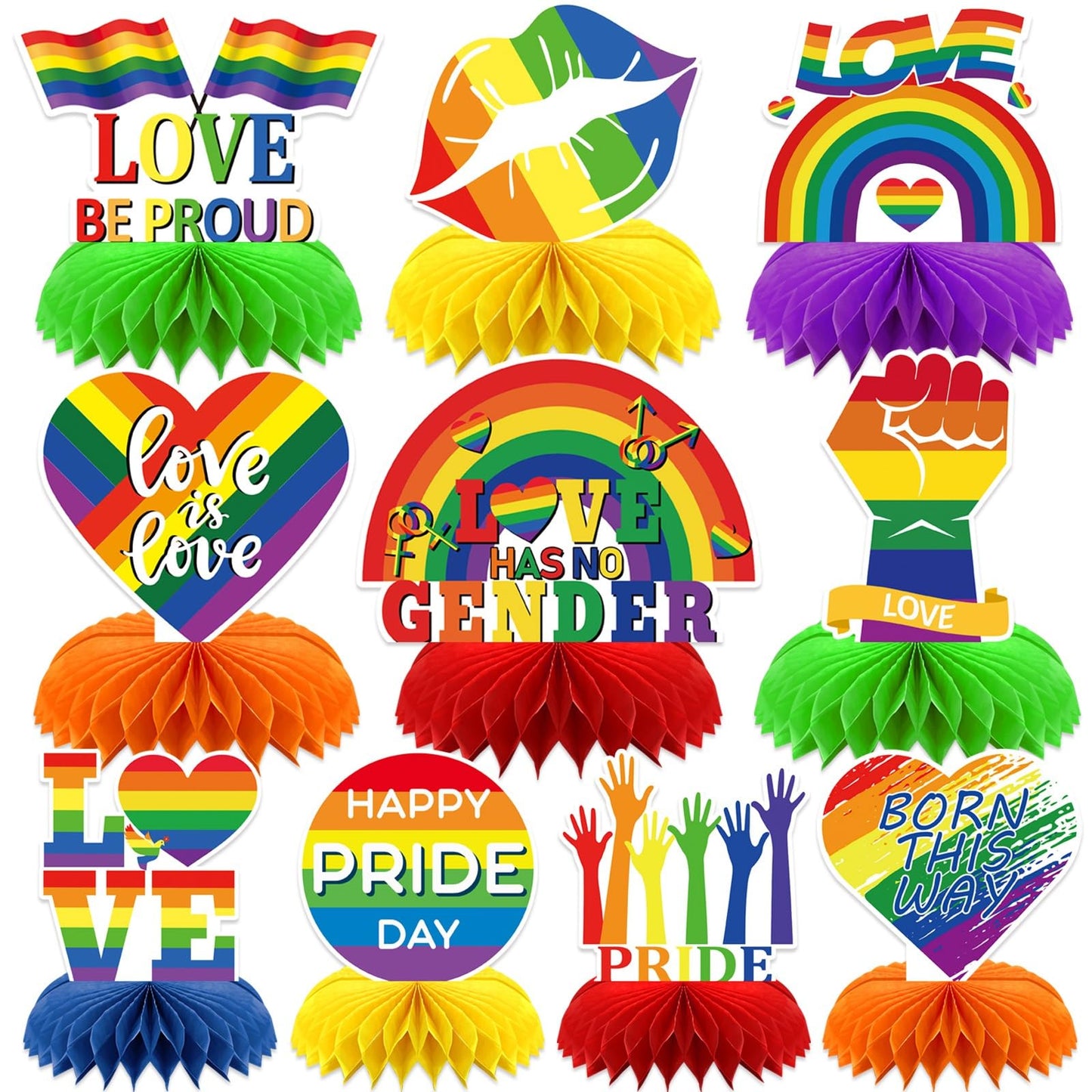 DTOFOOT 10 Pcs Pride Month Table Decorations, Pride Centerpieces for Tables Rainbow Party Decorations Double Side Pride Centerpi