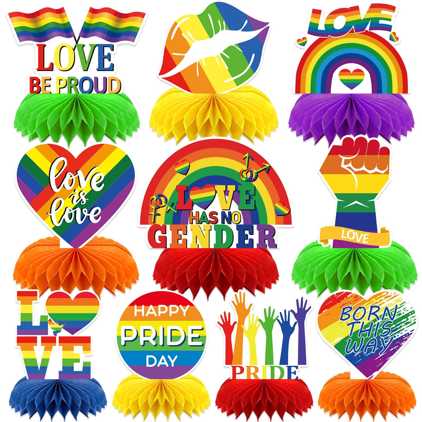 DTOFOOT 10 Pcs Pride Month Table Decorations, Pride Centerpieces for Tables Rainbow Party Decorations Double Side Pride Centerpi