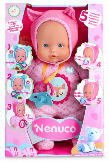 Nenuco Soft Baby Doll With 5 Real Life Functions Colorful Outfits, 12' Doll