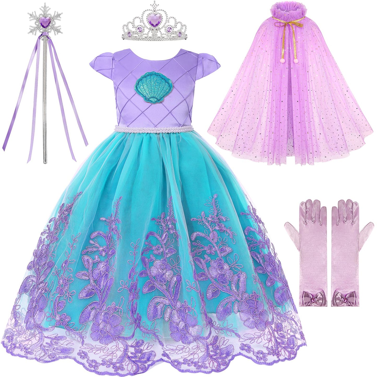 Gorkonpy Mermaid Costume Dress For Girls Light Up Princess Dresses Halloween Party Dress Up For Girls (5-6 Years)