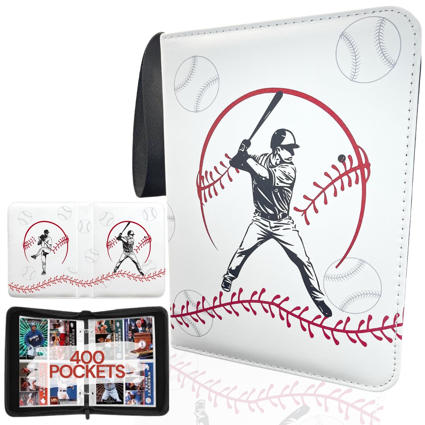 Baseball Card Binder  Trading Card Album with 50 Removable Sleeves Fit 400 Baseball Cards  Compatible with Topps Sports Cards & TCG Collections (White)