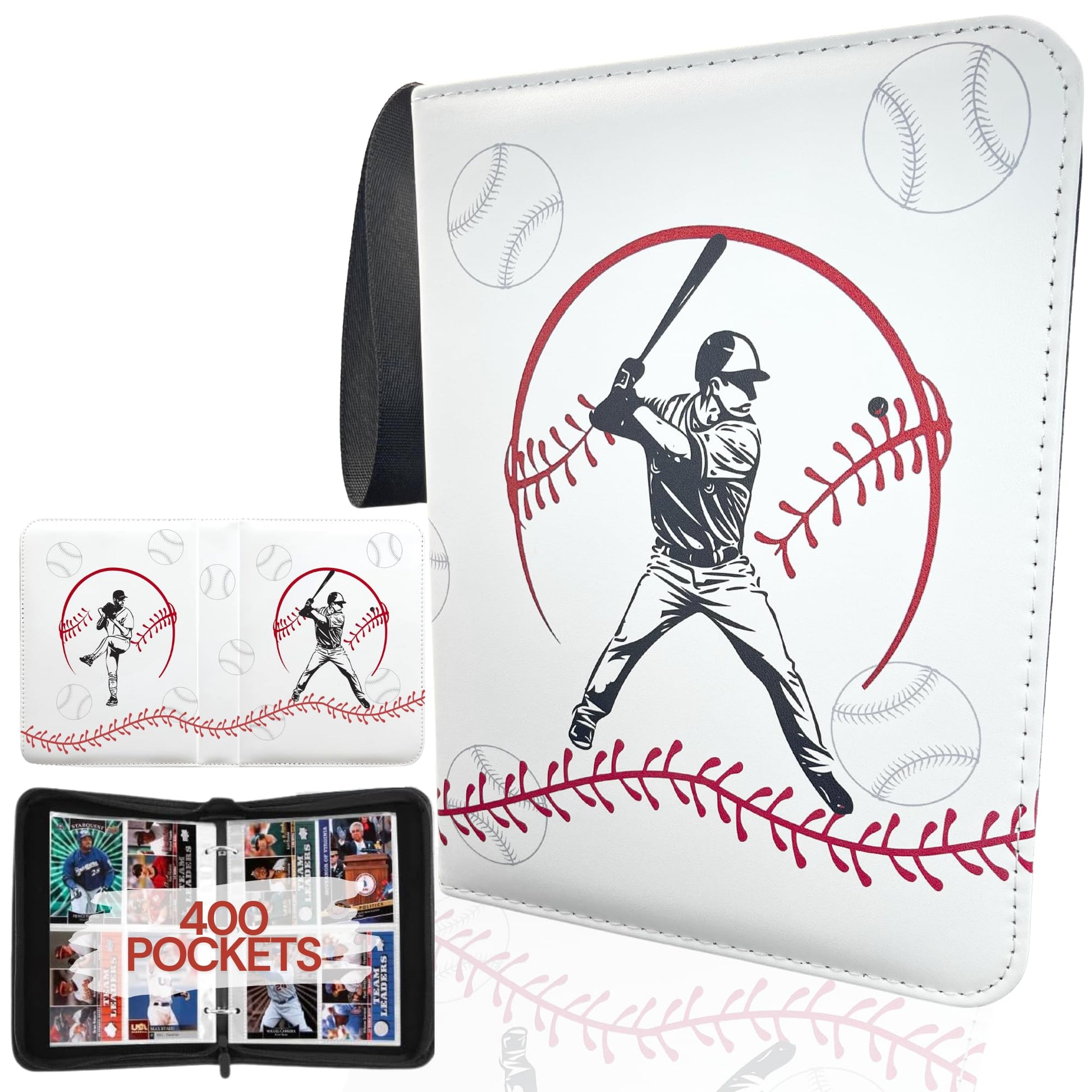 Baseball Card Binder  Trading Card Album with 50 Removable Sleeves Fit 400 Baseball Cards  Compatible with Topps Sports Cards & TCG Collections (White)