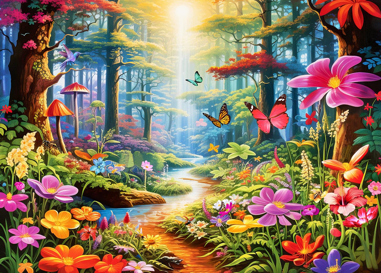 Jigsaw Puzzles for mature-themeds 1000 Piece Puzzle for mature-themeds 1000 Pieces Puzzle 1000 Pieces-Colorful Forests - Exotic Flowers and Plants