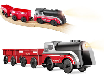 Battery Operated Train For Wooden Track, Motorized Train For Toddlers 3+ Years Old, 3Pcs Train Toy Set Electric Train Compatible With Thomas, Brio, Chuggington, Melissa And Doug