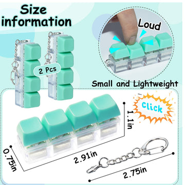 2 Pcs Keyboard Fidget Toy  Keyboard Fidget Keychain 4-in-1 Keyboard Decompression Button Finger Clicker Toys  Button Stress Relief Fidget Gifts for mature-themed to Relief Stress (Light Green)