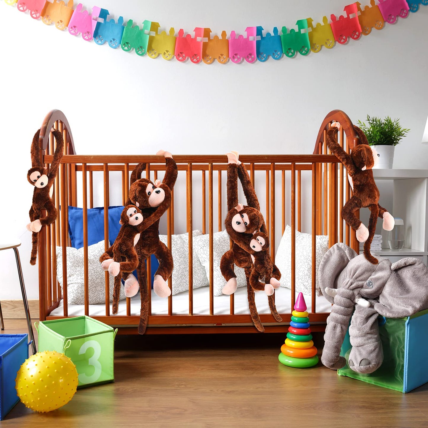 Hungdao 6 Packs Hanging Monkey Stuffed Animal Toy With Hook And Loop Fasteners Hands Stuffed Monkey Plush Toys For Kids (24 Inch, 32 Inch)